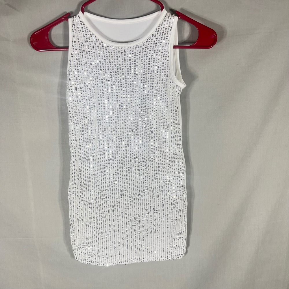 Unbranded Sequin Tank Top Sleeveless Sparkle White Kids Size M